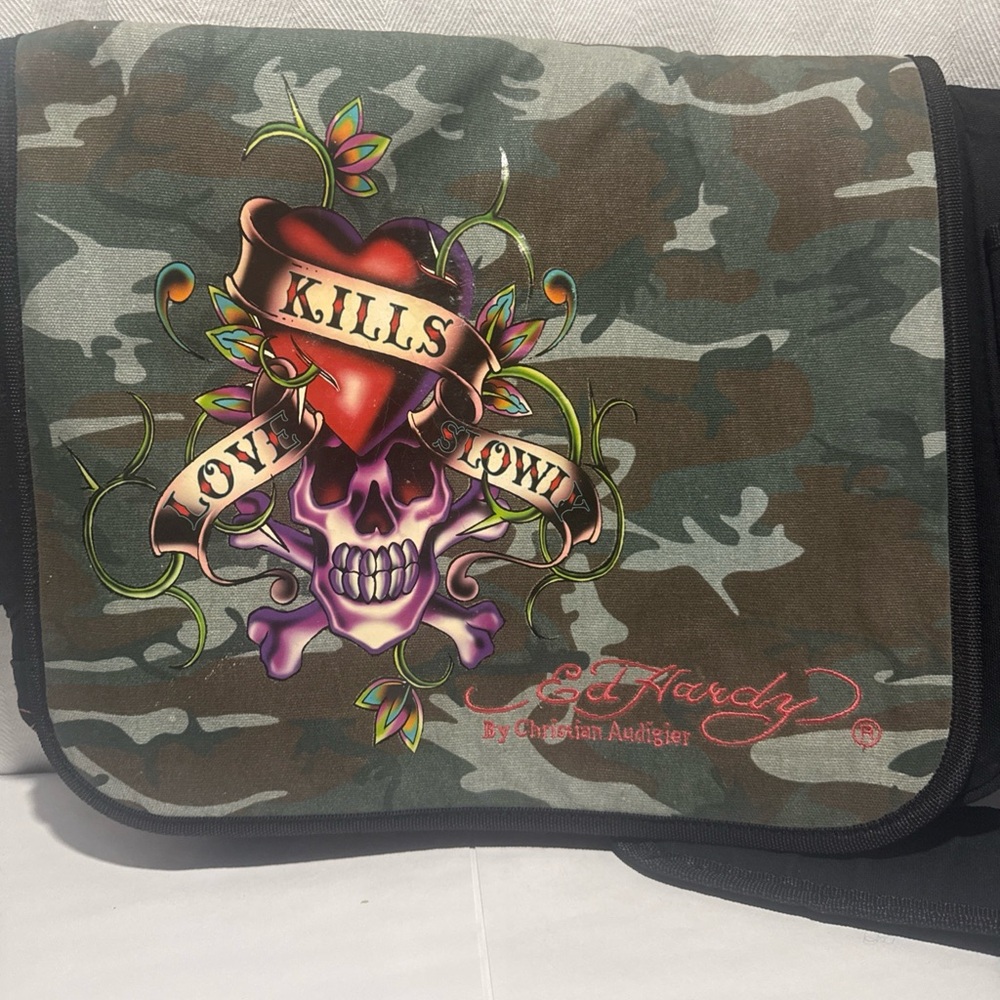 Ed Hardy Green Camouflage Messenger Bag Christian Audigier school casual unisex